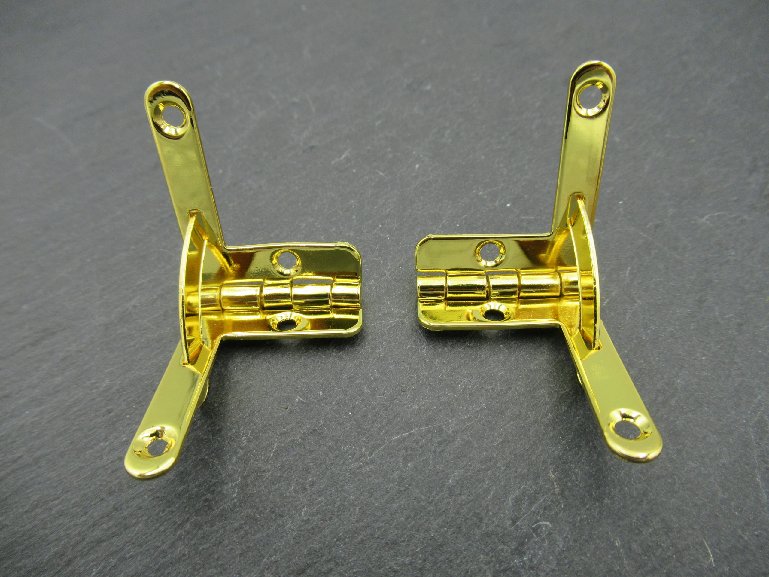 Pair of Quadrant Hinges for boxes Brass plated 30mm L X 5 mm W X